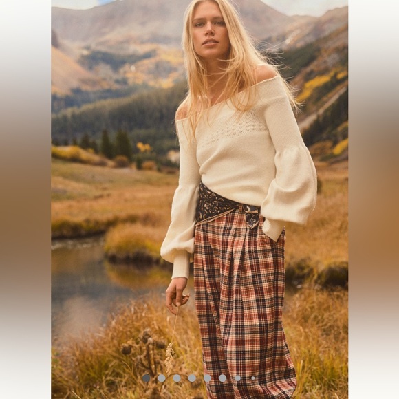 NWT Anthropologie Plaid Wide-Leg Pants Red Black Sparkle The Avery Small Petite - Picture 3 of 17